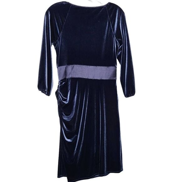 Laundry by Shelli Segal Blue Velvet Side Ruched Dress Size 4 - Picture 9 of 11